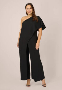 Adrianna Papell Plus Size 16W Black Flutter One Shoulder Wide Leg Jumpsuit NWT